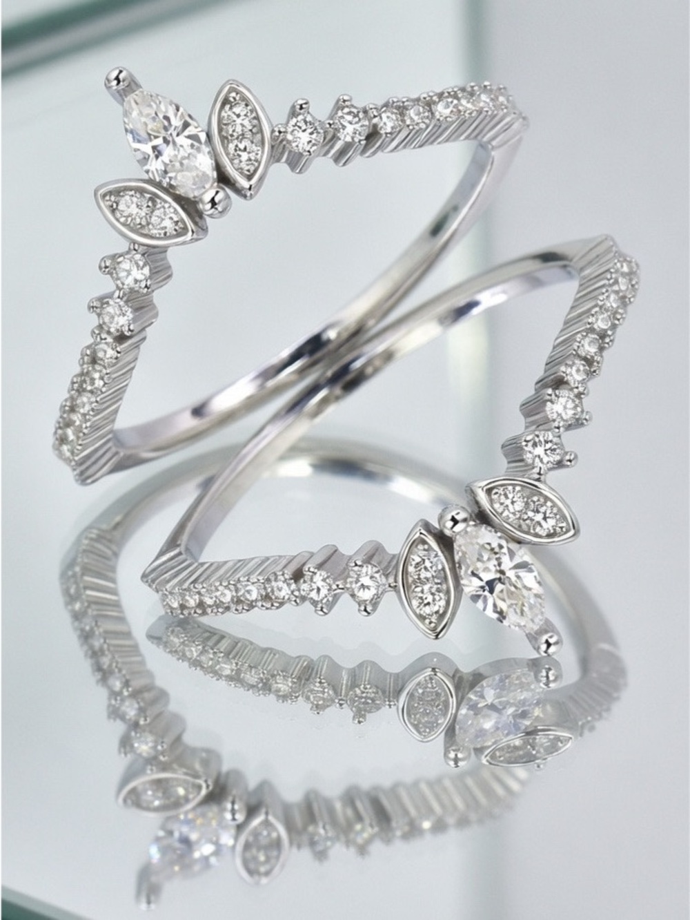 Marquise Cut Engagement ring Stacked rings